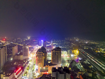 湖南湘西怀化城市夜景灯光航拍摄影图