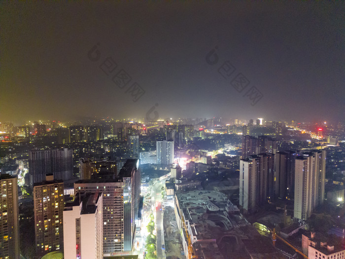 湖南湘西怀化城市夜景灯光航拍摄影图