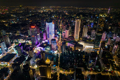 江苏南京新街口夜景灯光航拍摄影图