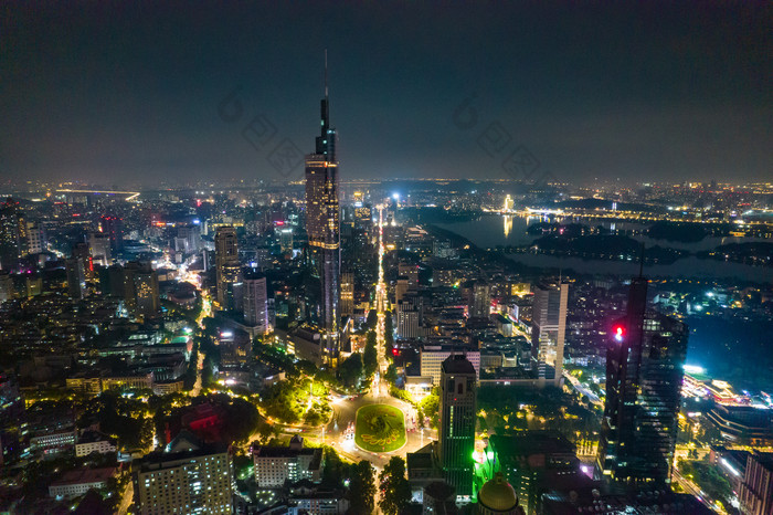 江苏南京紫峰大厦夜景灯光航拍摄影图