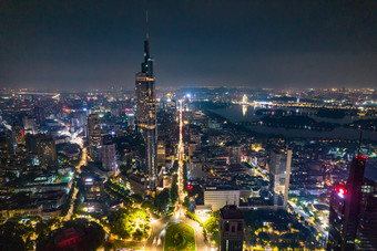 江苏南京紫峰大厦夜景灯光航拍摄影图