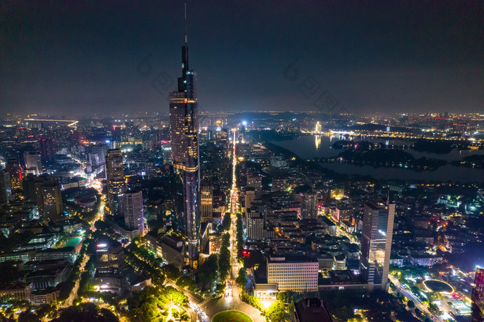 江苏南京紫峰大厦夜景灯光航拍摄影图