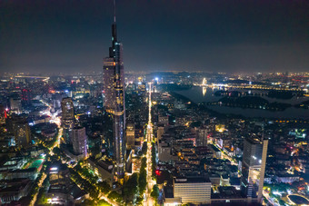 江苏南京紫峰大厦夜景灯光航拍摄影图