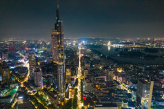 江苏南京紫峰大厦夜景灯光航拍摄影图