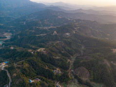 连绵起伏山川日落晚霞航拍摄影图