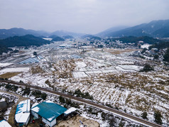 美丽乡村田园冬天雪景航拍