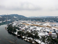 美丽乡村田园冬天雪景航拍