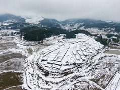 美丽乡村田园冬天雪景航拍