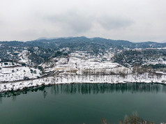 美丽乡村田园冬天雪景航拍