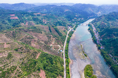 山川丘陵橙子橘子种植基地航拍摄影图