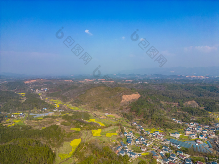 山川农田油菜花美丽乡村航拍摄影图