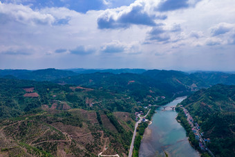 山川丘陵橙子橘子种植基地航拍摄影图