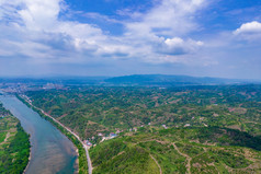 山川丘陵橙子橘子种植基地航拍摄影图