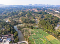 山川丘陵地貌农业种植农田航拍