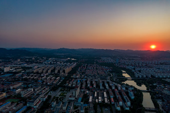 山东青州城市日落晚霞夕阳航拍摄影图