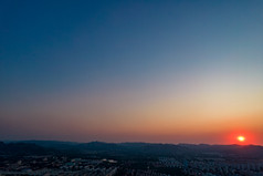 山东青州城市日落晚霞夕阳航拍摄影图