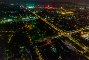 山东青州古城城市夜景灯光航拍摄影图