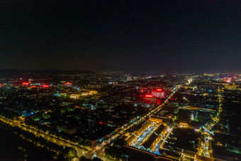 山东青州古城城市夜景灯光航拍摄影图