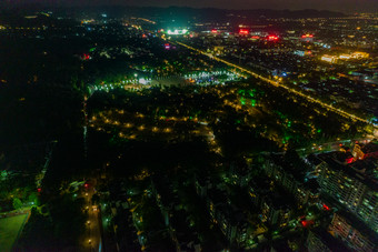 山东潍坊青州古城城市夜景灯光航拍摄影图