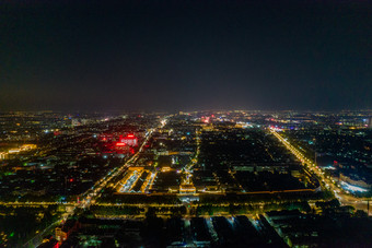 山东潍坊青州古城城市夜景灯光航拍摄影图