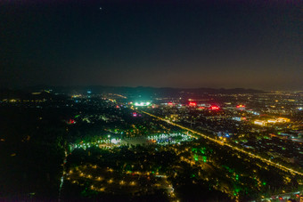 山东潍坊青州古城城市夜景灯光航拍摄影图