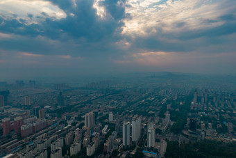 山东淄博城市清晨日出<strong>彩霞</strong>航拍摄影图