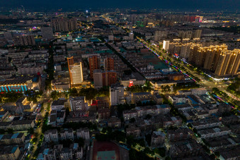 山东淄博城市晚霞夜幕降临航拍摄影图