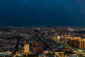 山东淄博城市晚霞夜幕降临航拍摄影图