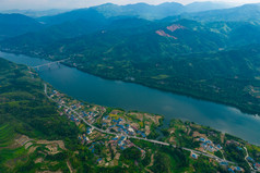 祖国大好河山丘陵山川蓝天白云航拍摄影图