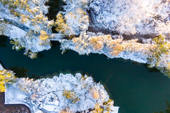 山东济南大明湖冬天雪景航拍