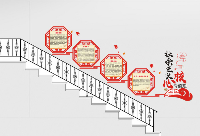 简洁社会主义核心价值观楼道文化墙展板