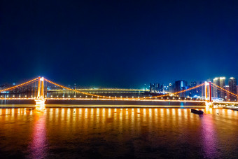 湖北武汉长江鹦鹉洲大桥夜景航拍