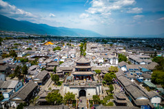 云南大理古城苍山洱海风景航拍