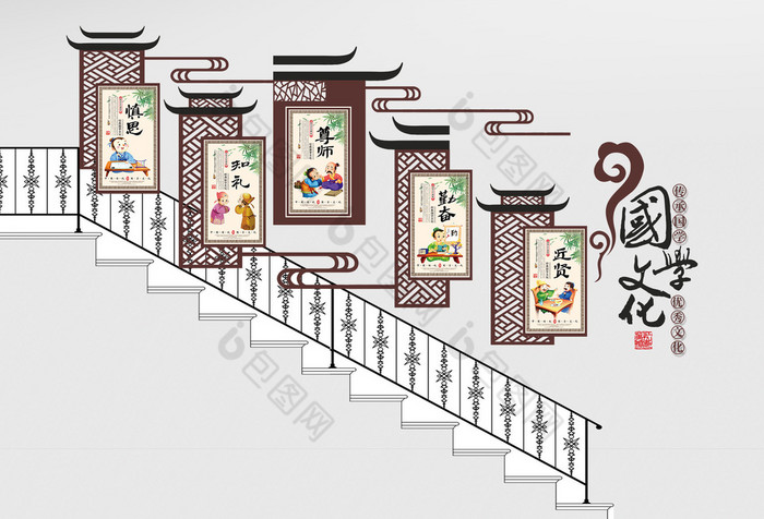 中国风国学文化楼道文化墙展板图片
