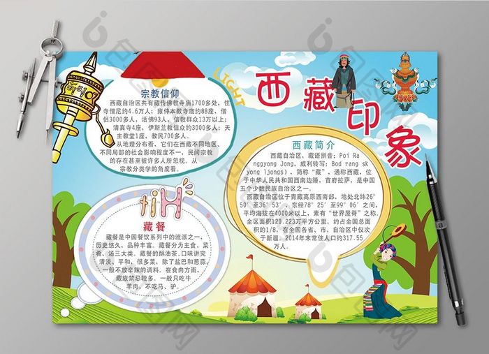 清新卡通西藏印象电子小报