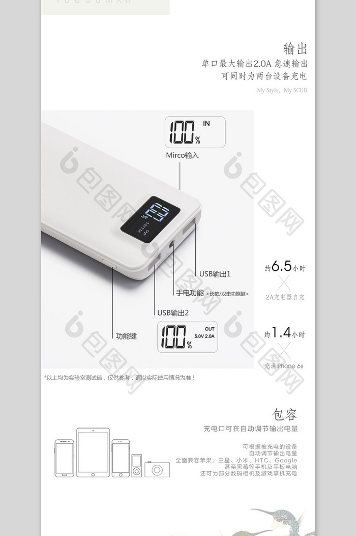 简约屏显移动电源充电宝商品详情产品描述模