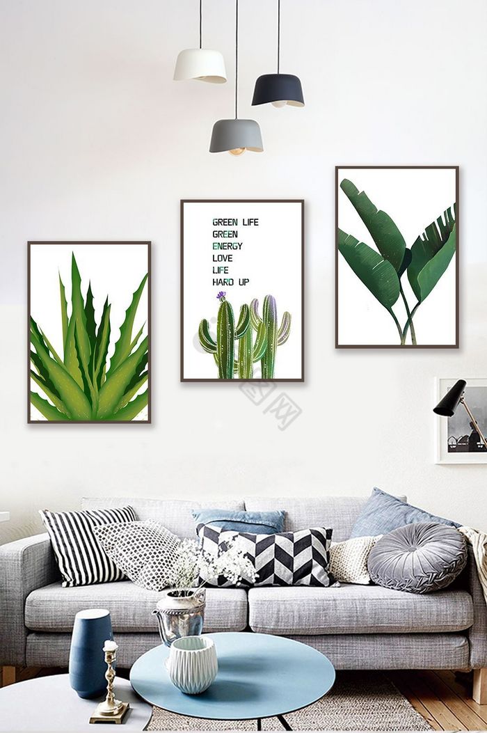 北欧简约叶子植物画植物装饰画图片