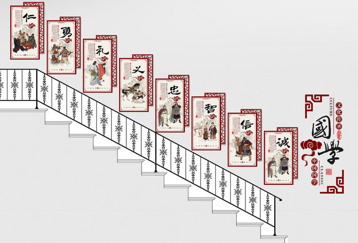 中国风校园国学文化楼梯走道文化墙