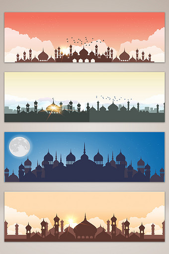 伊斯兰风格城市建筑剪影banner图图片
