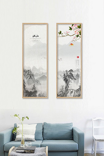水墨江山中式客厅二联装饰画图片