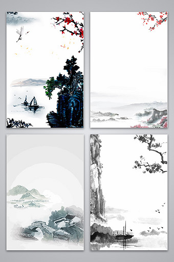 中国风水墨山水江南烟雨设计背景图图片