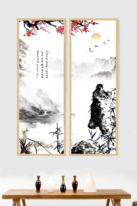 水墨风 中国风 山水 书房客厅装饰画展板