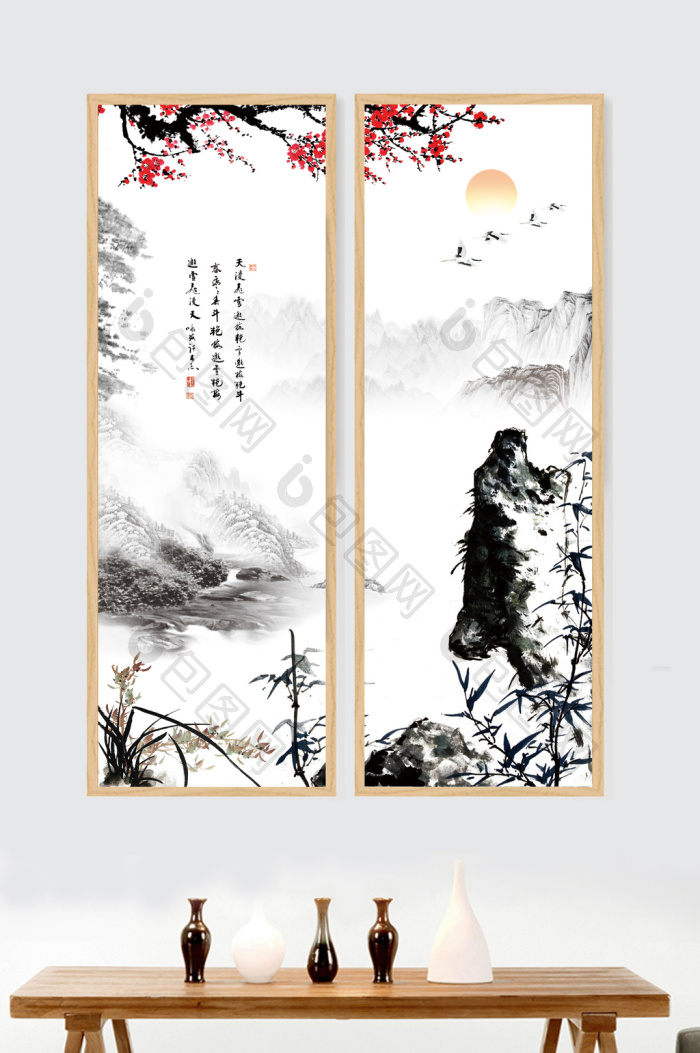 水墨风山水书房客厅装饰画展板-水墨风山水书房客厅装饰画展板效果图-【包图网】