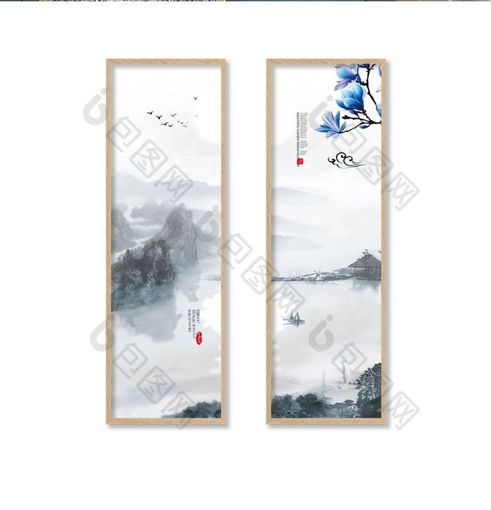大气 简洁 书房客厅中国风山水装饰画展板