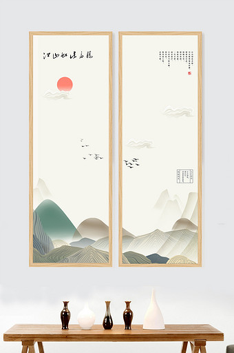 新中式江山如画客厅二联装饰画图片