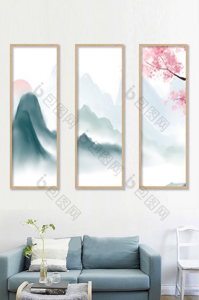 中国风 水墨风 山水画书房客厅装饰画展板