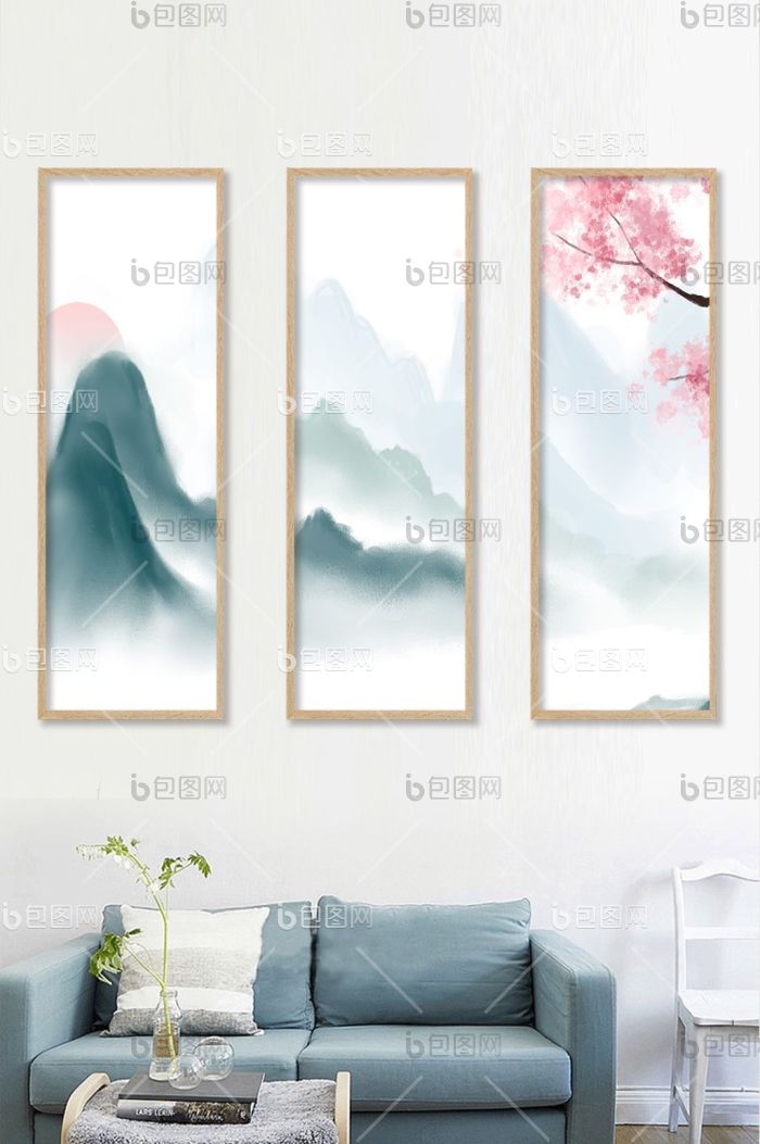 水墨风山水画书房客厅装饰画展板-水墨风山水画书房客厅装饰画展板效果图-【包图网】
