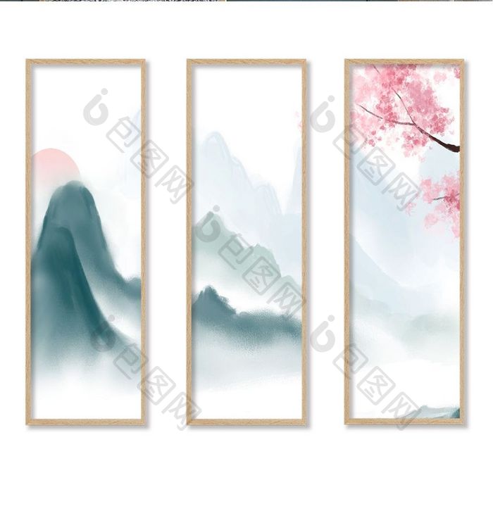 中国风 水墨风 山水画书房客厅装饰画展板