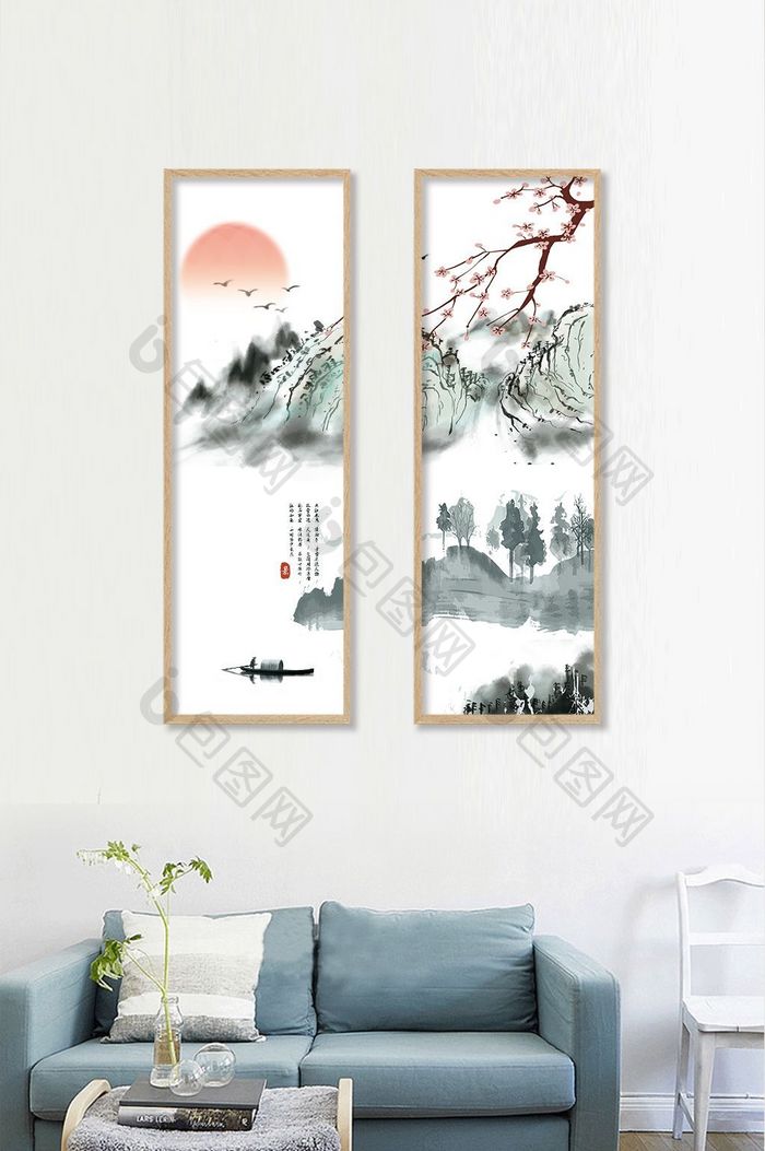 中国风  风景画 大气装饰画展板设计