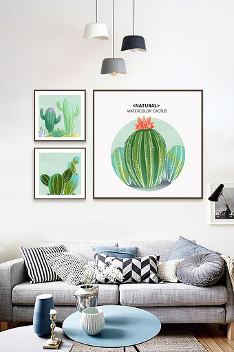 北欧简约手绘仙人掌植物盆栽装饰画图片下载